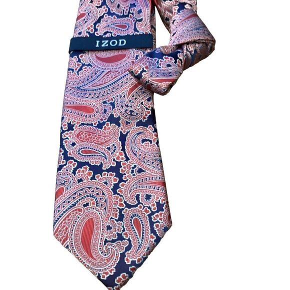 NWT Silk Izod Salmon Paisley Neck Tie - Picture 7 of 9